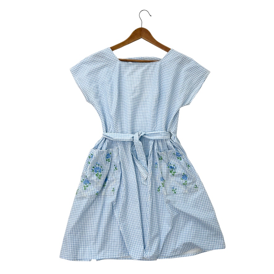 Vintage 1950s Blue Gingham Wrap Dress